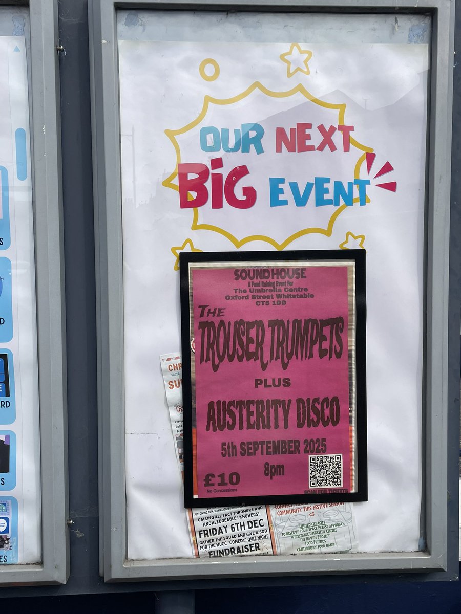 WhitstableMusic (@captainvinyl1) on Twitter photo Austerity Disco in the hut at Fiesta on the Beach 2025
Appearing with <a href="/trousertrumpets/">The Trouser Trumpets</a> in a fundraiser for Whitstable Umbrella Centre Friday 5th September. Austerity Disco in the hut at Fiesta on the Beach 2025
Appearing with <a href="/trousertrumpets/">The Trouser Trumpets</a> in a fundraiser for Whitstable Umbrella Centre Friday 5th September.