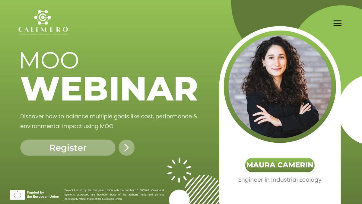 Calimero Project (@calimero_he) on Twitter photo π― Meet Maura Camerin from LIST!
Sheβll be speaking at the <a href="/CALIMERO_HE/">Calimero Project</a> Project Online Workshop on MOO, sharing insights on balancing environmental impact, performance & cost using LCA in bio-based systems.
π
Sep 8, 2025 | π₯οΈ Online
πlnkd.in/dQ3XipkC π― Meet Maura Camerin from LIST!
Sheβll be speaking at the <a href="/CALIMERO_HE/">Calimero Project</a> Project Online Workshop on MOO, sharing insights on balancing environmental impact, performance & cost using LCA in bio-based systems.
π
Sep 8, 2025 | π₯οΈ Online
πlnkd.in/dQ3XipkC
