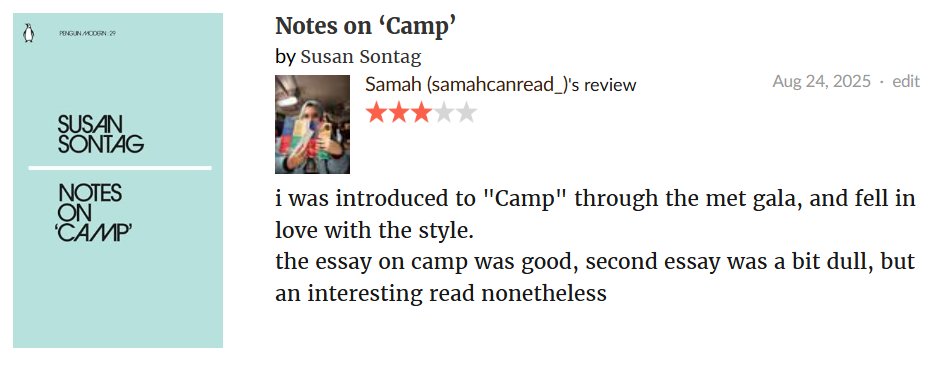 samahcanread's tweet photo. notes on 'camp', susan sontag 
★★★ https://t.co/nH0cFUczLq