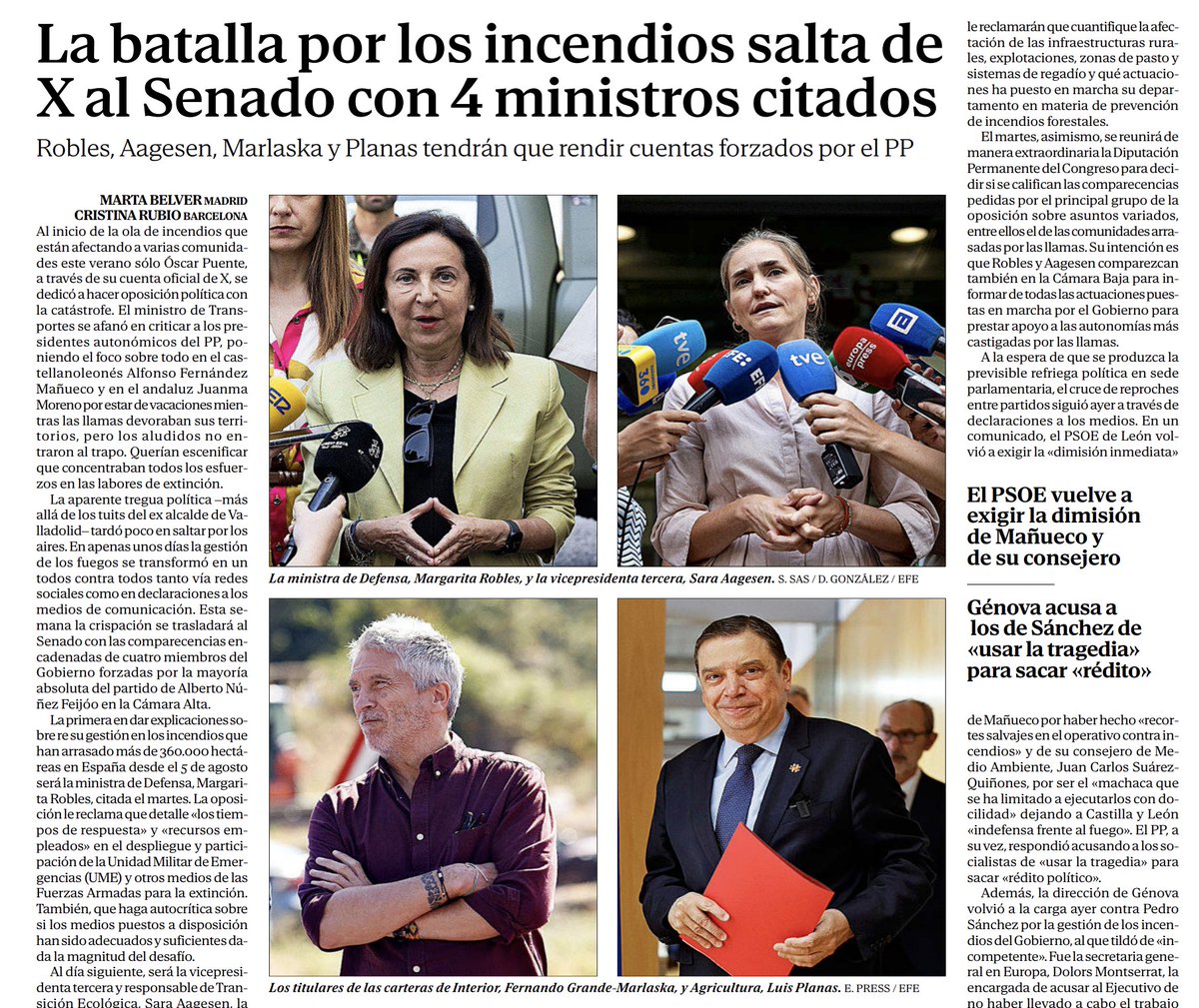 El Senado es la cámara de representación territorial. Los senadores deben saber perfectamente que las competencias de prevención y extinción de incendios forestales corresponden a las Comunidades Autónomas.
¿Porqué los senadores del PP no han llamado a Mañueco, Rueda, Guardiola y