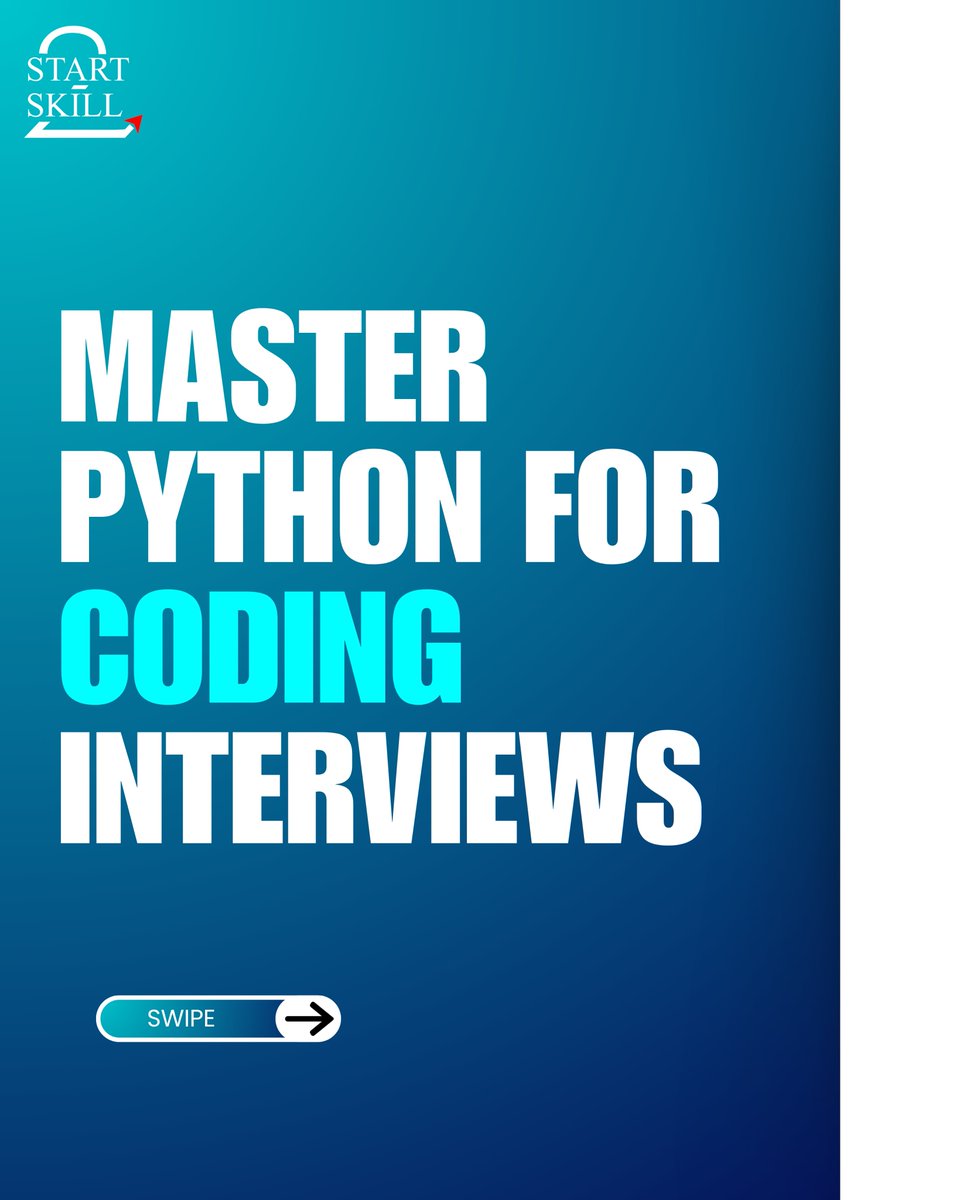 QuickCourse_'s tweet image. 🚀 Want to crack your next coding interview with confidence Master Python and level up your problem-solving skills with Start2Skill Learn key concepts practice interview questions and get industry-ready
#Start2Skill #PythonProgramming #CodingInterviewPrep #LearnPython