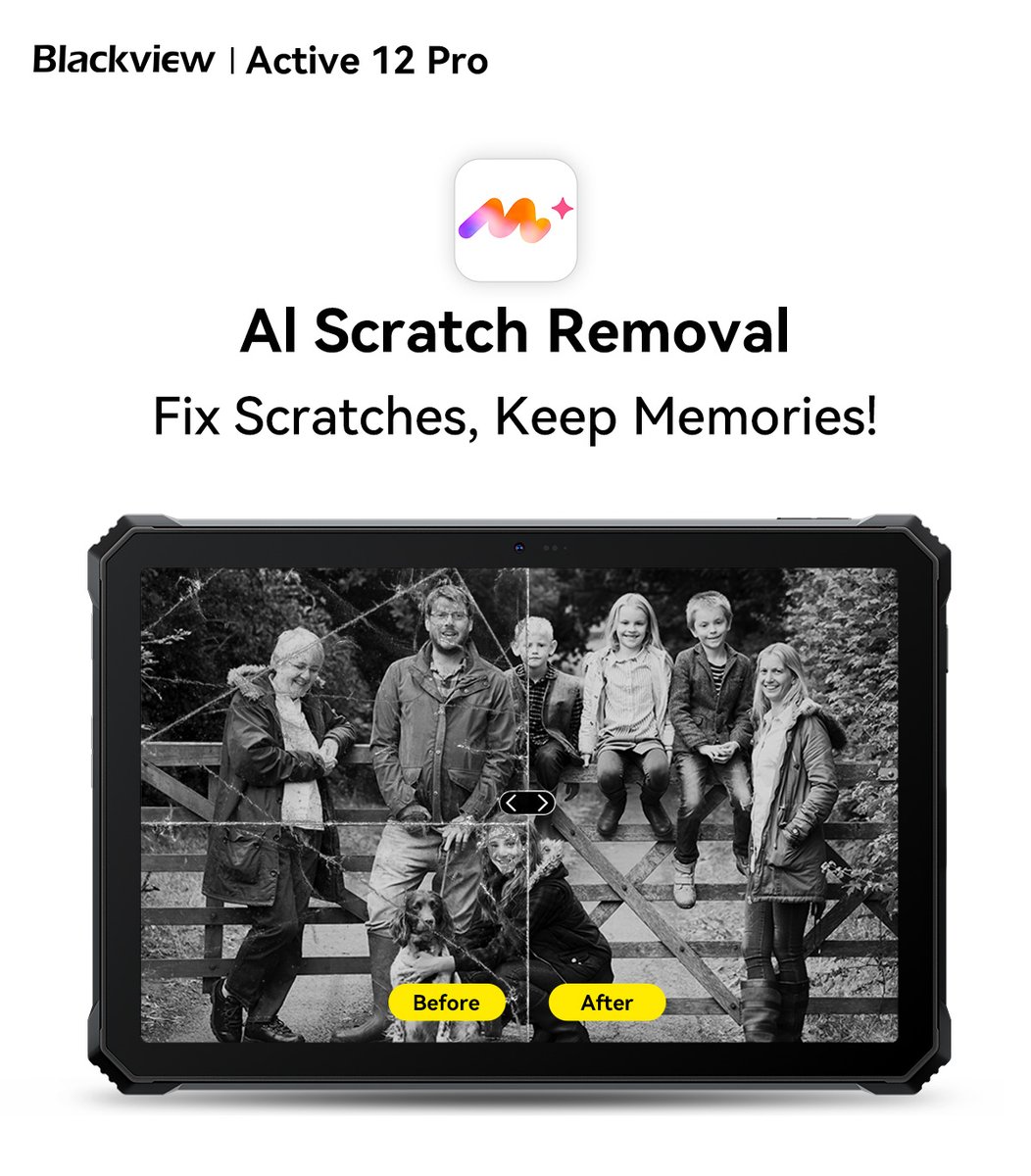 BlackviewPhone's tweet photo. 👵 Old-school photos got scratches? Give it a digital spa day with #Blackview #Active12Pro! 
Tap ➡ Restore ➡ Relive the moment. 💖 #AIScratchRemoval
Explore more: https://t.co/YVKkITqtgd https://t.co/ae843aHSMt