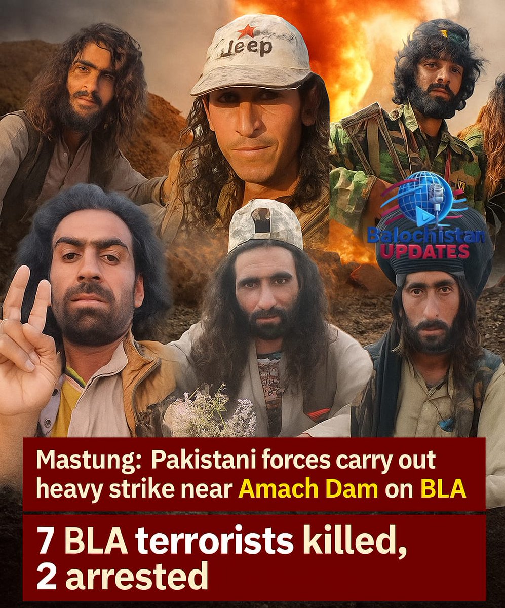 BalochInsight's tweet photo. Mastung: Pakistani forces carry out a heavy strike near Amach Dam on BLA,
 7 BLA terrorists killed ,2 arrested https://t.co/VsemhKDL8b