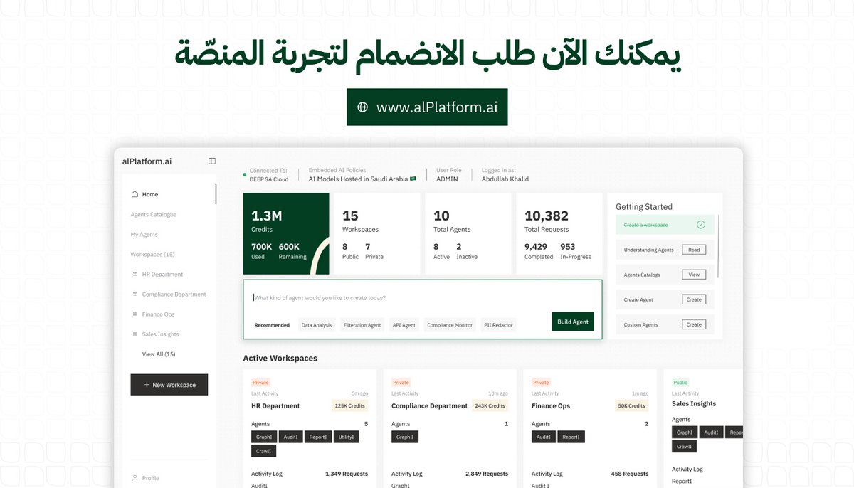 DeepForAI's tweet image. بسم الله، 
نعلن عن إطلاق أول منتجاتنا alPlatform.ai 

منصّة ذكاء اصطناعي مؤسسية مطوّرة في المملكة العربية السعودية 🇸🇦
توفر بيئة آمنة وموثوقة ومحوكمة، تمكّن منشأتك من رفع كفاءة الموظفين وتطبيق سياسات حوكمة الذكاء الاصطناعي بكل سهولة

أكثر من ٢٥ جهة حكومية وخاصة أبدت…