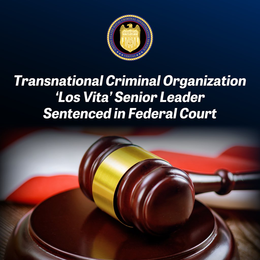 RealNCIS's tweet photo. A Los Vita TCO senior leader has been sentenced to 192 months in federal prison after a multi-year, NCIS-led narco-trafficking investigation spanning five continents.
 
More: https://t.co/5pmOT4xOG7
 
#LosVita #PANEX #TransnationalCrime https://t.co/4jbKrvXjzN