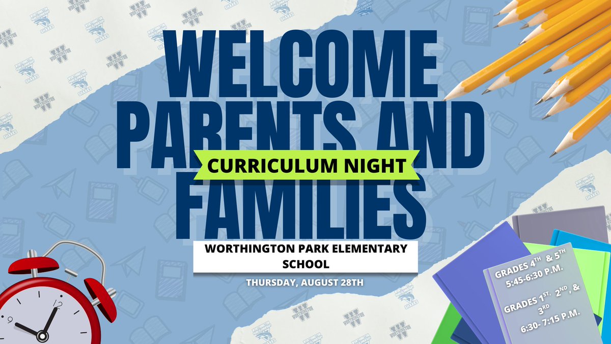 Worthington Park Families: Join us this week for Curriculum Night! Thursday Night- we hope to see you there! #ParkSharks #ItsWorthIt 🌊🦈💙