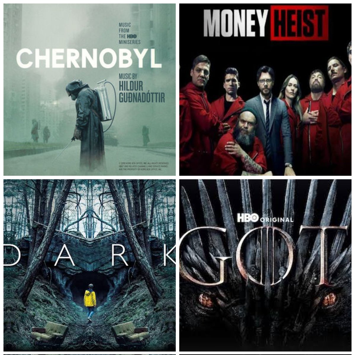 MovieReview_Hub's tweet image. Choose one, Delete one

#Chernobyl #MoneyHeist #Dark #GameOfThrones