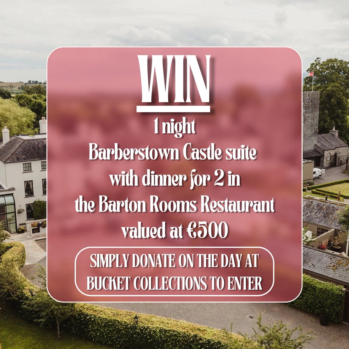 patsmullenrace's tweet image. WIN - 1 night in a luxurious @Barberstown Castle suite with dinner in the fine dining Barton Rooms Restaurant 🥂

Valued at €500, simply donate to the bucket collections on the day at the @patsmullenrace day this Saturday, August 30th in the @curraghrace course to enter 🩷
