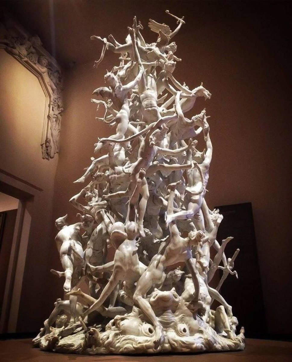 "The Fall Of The Rebel Angels" was sculpted out of a single block of marble in 1740 by Italian artist, Agostino Fasolato