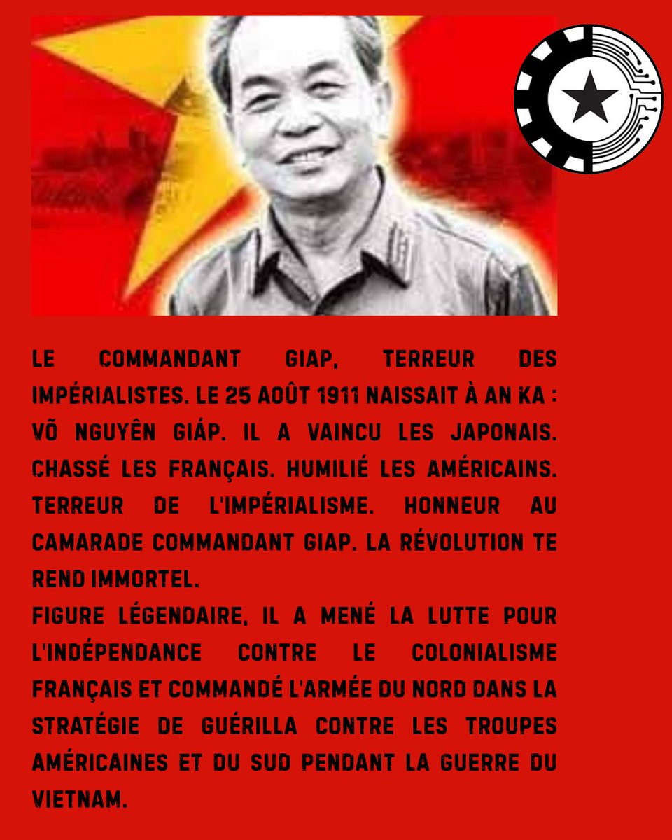 RevueSupernova's tweet photo. Le 25 août 1911 naissait à An Ka : Võ Nguyên Giáp
#giap #resistance https://t.co/Pf5c5NI2i5
