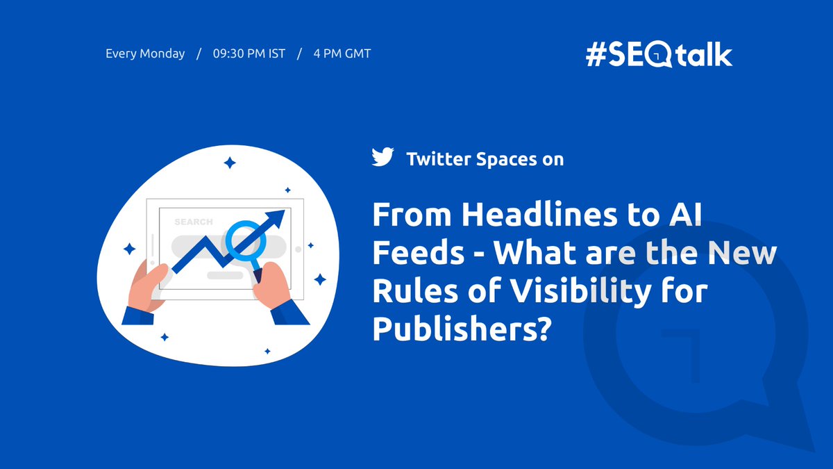 AI feeds don’t wait for clicks.
They decide what’s worth showing.

For publishers, survival = trust + depth + relevance.

Know more in our Spaces Ep. 110 today along with our hosts <a href="/parthsuba77/">Parth Suba</a>, <a href="/MalharBarai/">Malhar Barai</a> &amp; <a href="/sksahin03/">Sk Sahin</a> 

Live at 9:30PM today!