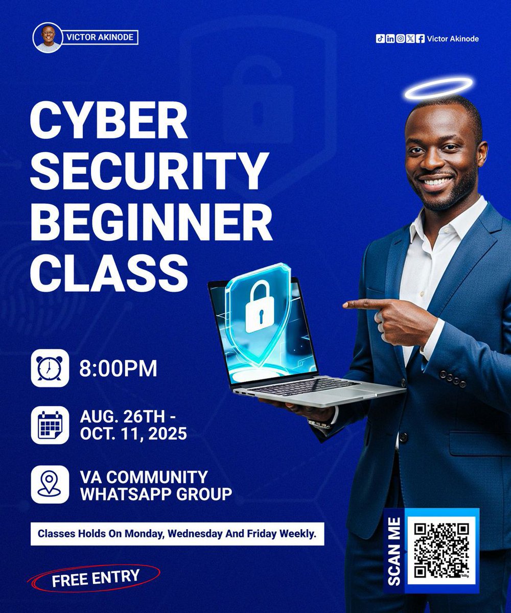 VictorAkinode's tweet image. Hello guys!! Here's an opportunity to finally begin that journey you've been worried about.

It's totally free. You just need to pay with your time.

Hurry and join community: chat.whatsapp.com/ErG1HOvA6vw9Nt…

#beginnersguide 
#cybersecurity
#August2025