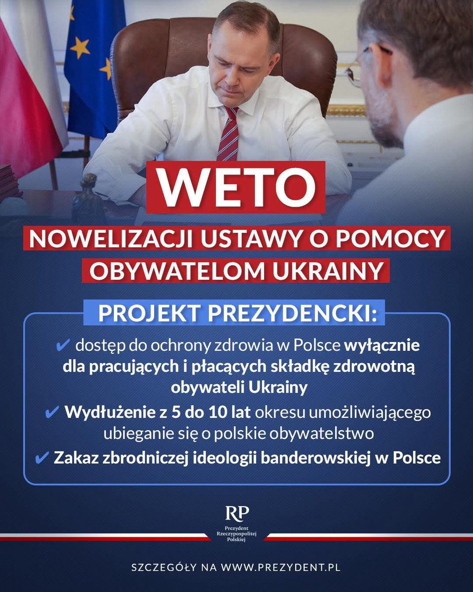 Zbigniew Bogucki🇵🇱 (@boguckizbigniew) on Twitter photo Po pierwsze Polska🇵🇱, po pierwsze Polacy🇵🇱 to nie tylko hasło wyborcze‼️ To realne działania.
Prezydent <a href="/NawrockiKn/">Karol Nawrocki</a> zawetował dziś ❌️ ustawę o pomocy obywatelom Ukrainy przygotowaną przez #Koalicja13grudnia
Prezydent RP jasno podkreślił, że świadczenia takie jak 800+ czy Po pierwsze Polska🇵🇱, po pierwsze Polacy🇵🇱 to nie tylko hasło wyborcze‼️ To realne działania.
Prezydent <a href="/NawrockiKn/">Karol Nawrocki</a> zawetował dziś ❌️ ustawę o pomocy obywatelom Ukrainy przygotowaną przez #Koalicja13grudnia
Prezydent RP jasno podkreślił, że świadczenia takie jak 800+ czy