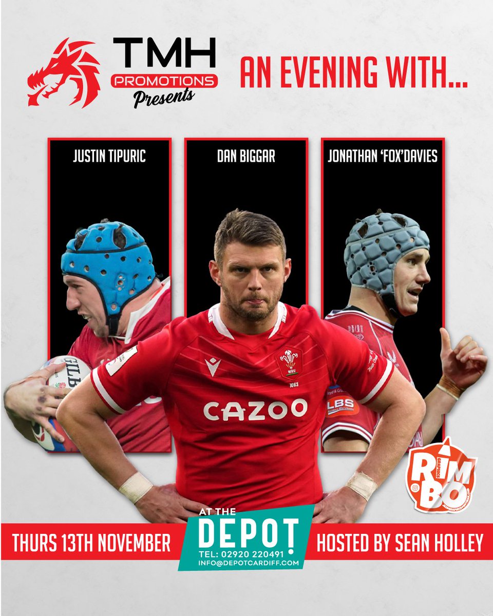 Only 3 months to go!!

Tickets still available for our big upcoming show in Cardiff this November 😲🎟

Our exclusive show on Nov 13th brings Dan Biggar, Jonathan "fox" Davies and Justin Tipuric together for one night only.

Tickets available from below👇
tmhpromotions.com