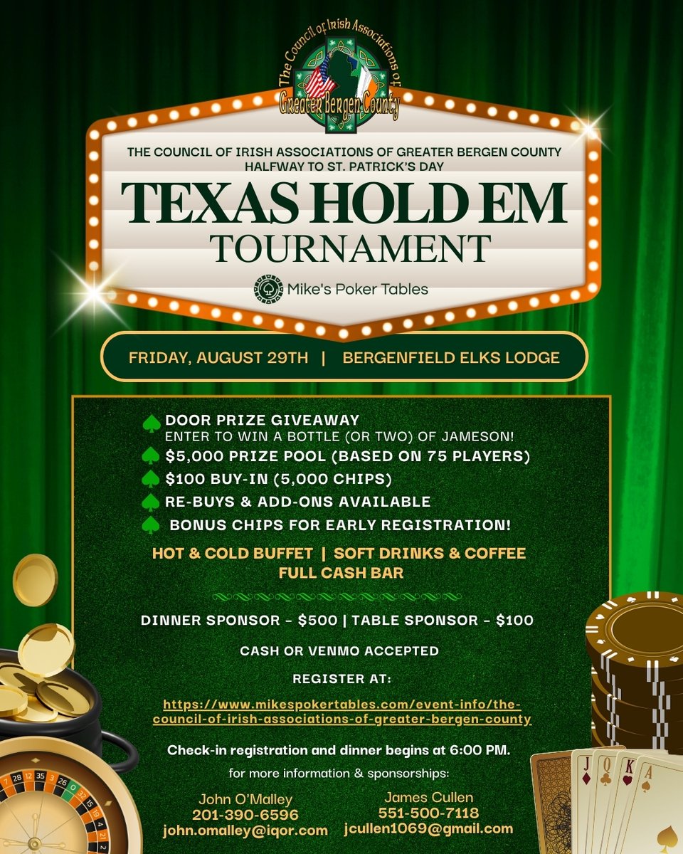 "All-In" for a Cause!

Join us in just 4 days for our Texas Hold ’Em Tournament.
A night of skill, strategy, and community awaits—secure your seat at the table today!