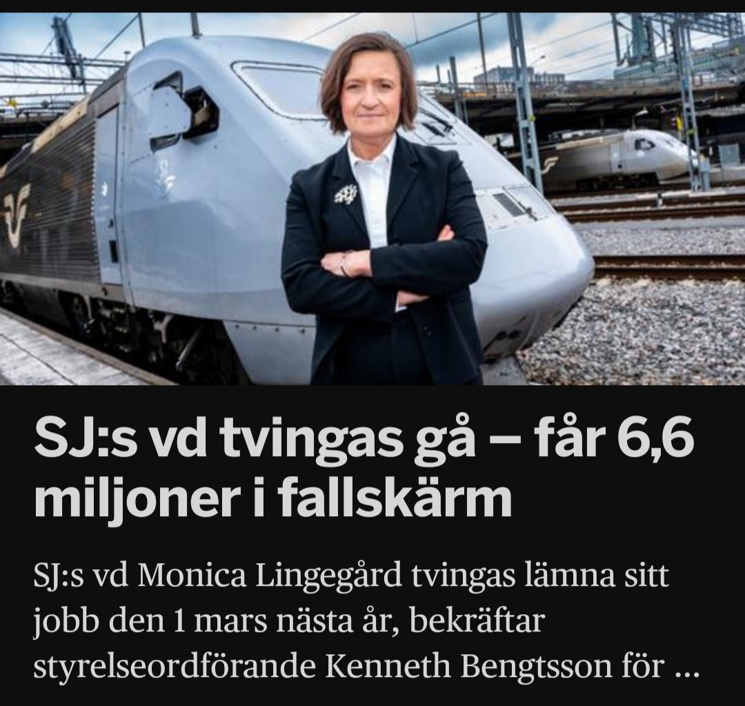 Det är inte rimligt att SJ:s VD ska ha en årslön på 6.6 miljoner kr! Det är 550 tkr i månaden! En genomsnittlig VD-lön i privat sektor på en stor koncern ligger på 165 tkr i månaden.