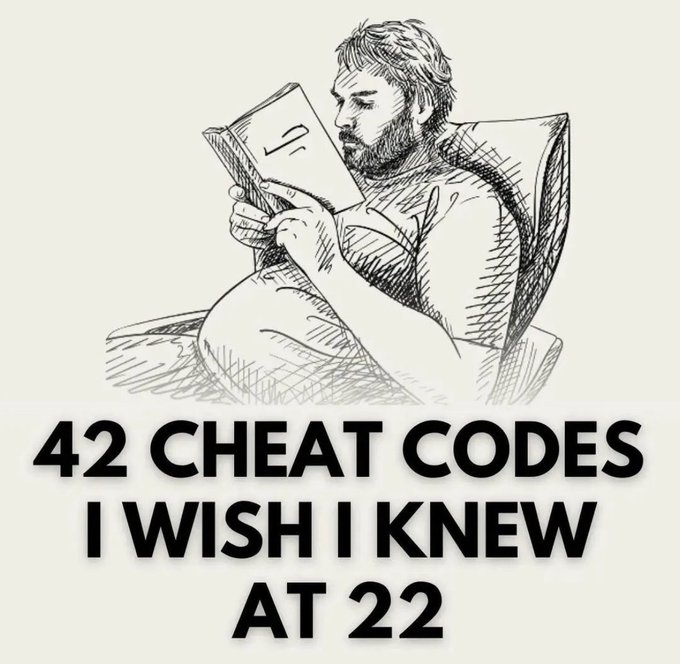 Mindphilosophy4's tweet photo. 42 Cheat Codes I Wish I Knew at 22:

(Man learns too late)

//Thread// https://t.co/difMiJ1gUF