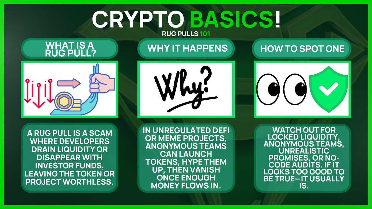 AltCryptoGems's tweet image. CRYPTO BASICS! | Rug Pulls 101

Time to learn about another topic of #Crypto, #RugPulls. 

Learn how to avoid them and spot them, and share this with a friend!