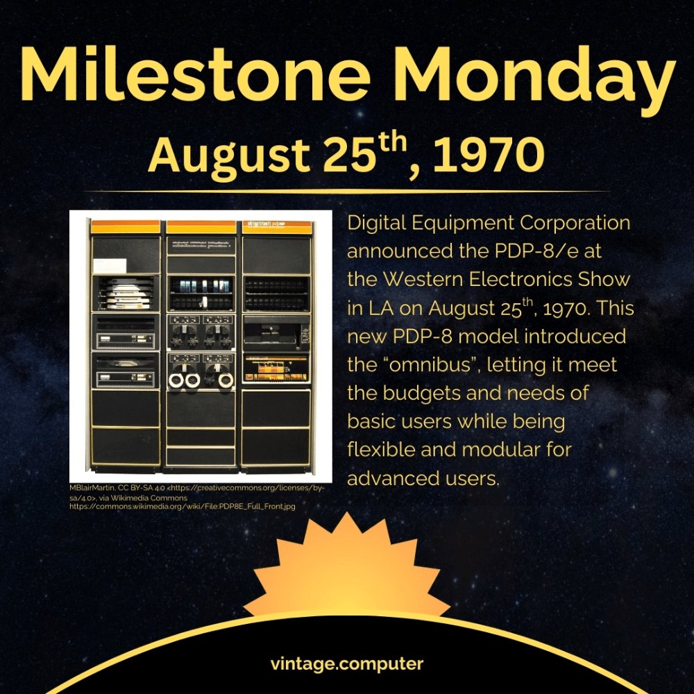 realvintagecomp's tweet image. 📅 On this day in 1970, DEC unveiled the PDP-8/e at the Western Electronics Show in LA. With its new “omnibus” design, it balanced affordability with modular flexibility, brought minicomputing to even more users. 🖥️✨
#MilestoneMonday #VintageComputing #PDP8 #VintageComputer