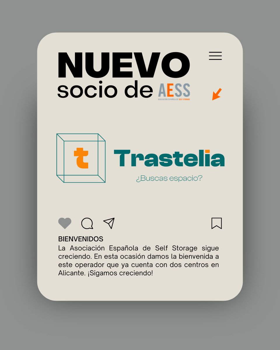✨ En AESS seguimos creciendo como la voz del sector en España. Damos la bienvenida a Trastelia, operador con 2 centros en Alicante 🔑.
Gracias a su CEO, Pedro Enrique García Peral, por la confianza 🙌
¡Sigamos creciendo juntos!
👉 #SelfStorage #Alicante #Crecimiento