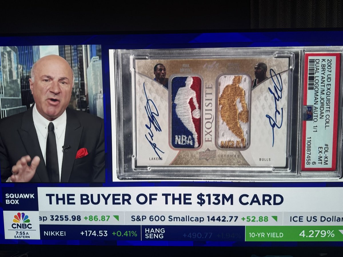 BREAKING

The buyer of the $13 million dollar Jordan/Kobe Dual Logoman card is <a href="/kevinolearytv/">Kevin O'Leary aka Mr. Wonderful</a> 

He just went on <a href="/CNBC/">CNBC</a> and talked up how big of a market the sports card market is

He sees it no differently than BTC or ETH

This is big for the cardboard world

CC: <a href="/CardPurchaser/">Card Purchaser</a>