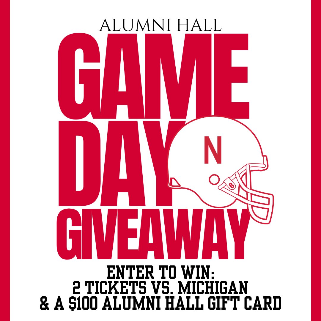 HUSKER GAME DAY GIVEAWAY 🏈🎉  Want to win 2 tickets to the Michigan vs. Nebraska football game AND a $100 Alumni Hall gift card?! Click the link to enter now:
pr.easypromosapp.com/p/995012