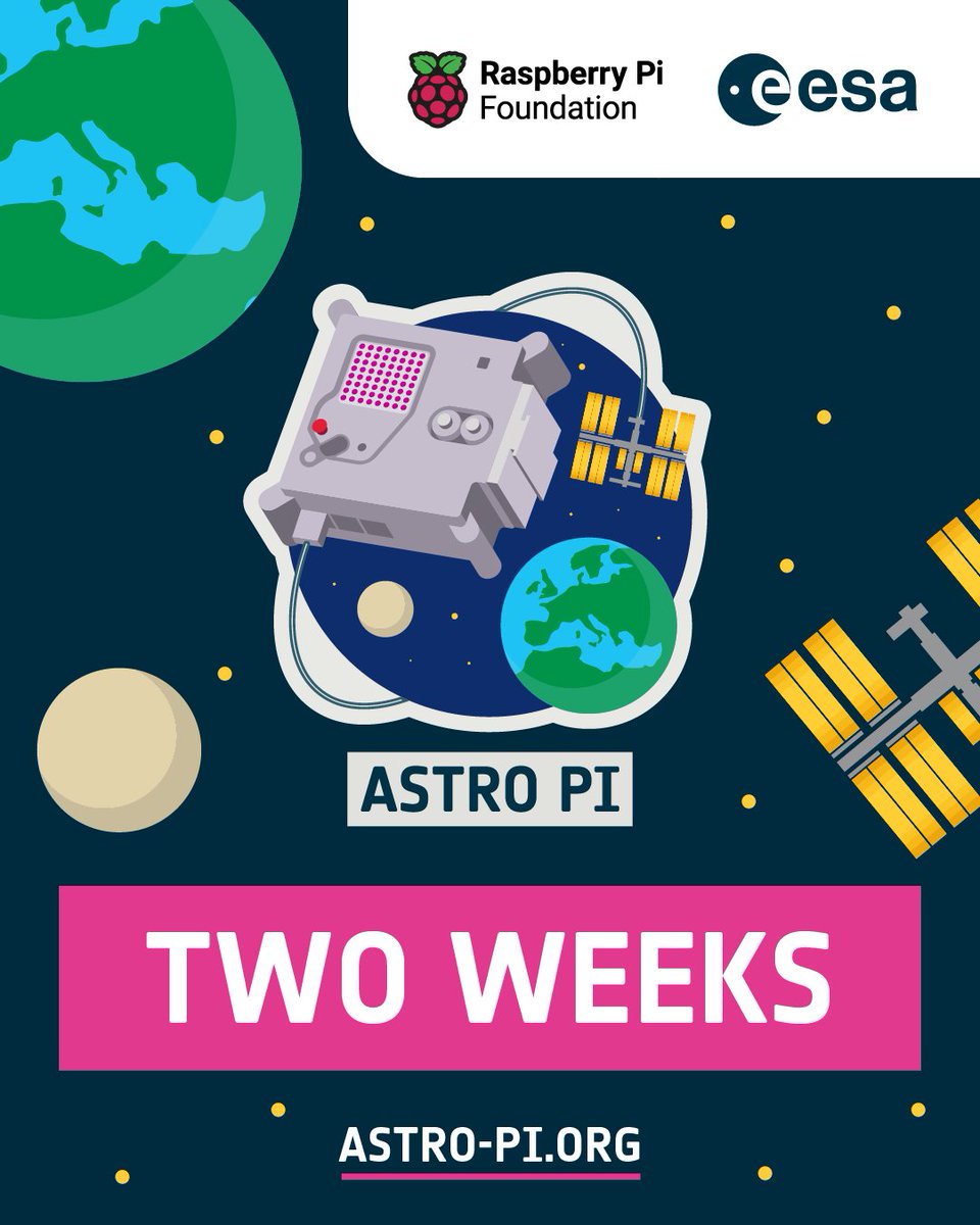 Astro_Pi's tweet image. Just two weeks to go until registrations open for the European Astro Pi Challenge!

👾 Choose a mission that matches your students&apos; coding experience

🚀 Watch their creativity and coding confidence skyrocket!
🌐 It’s FREE to take part

Learn more: rpf.io/astro-pi