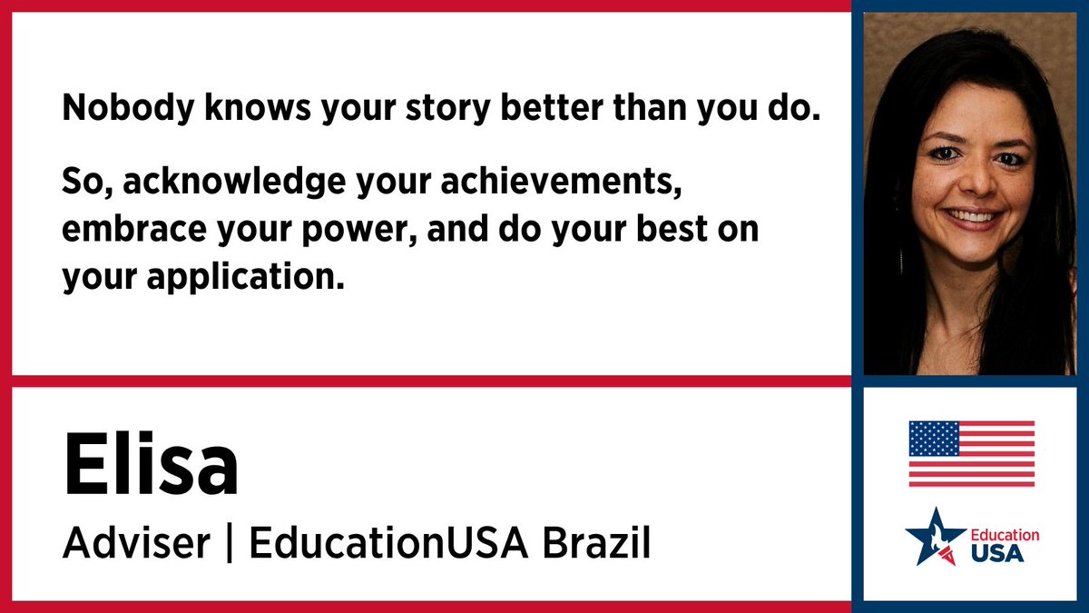 educationusa's tweet image. 🤩 Great advice to start the week from Elisa!  Searching for more guidance on your educational journey?  Reach out to your local EducationUSA advising center ➡️ educationusa.state.gov/find-advising-….  
 
#StudyWithUS @EmbaixadaEUA
