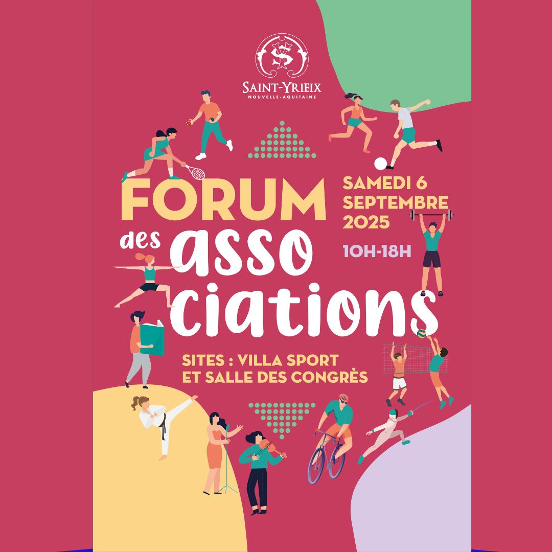 📷📷 𝗙𝗼𝗿𝘂𝗺 𝗱𝗲𝘀 𝗔𝘀𝘀𝗼𝗰𝗶𝗮𝘁𝗶𝗼𝗻𝘀 𝗮̀ 𝗦𝗮𝗶𝗻𝘁-𝗬𝗿𝗶𝗲𝗶𝘅 ! 📷📷
📷 Quand ? ce 𝗦𝗮𝗺𝗲𝗱𝗶 𝟲 𝘀𝗲𝗽𝘁𝗲𝗺𝗯𝗿𝗲, 𝗱𝗲 𝟭𝟬𝗵 𝗮̀ 𝟭𝟴𝗵
📷 Où ? Villa Sport &amp; Salle des Congrès Ville de Saint-Yrieix
Plus de 60 associations présentes ! communaute-saint-yrieix.fr/2025/08/25/for…