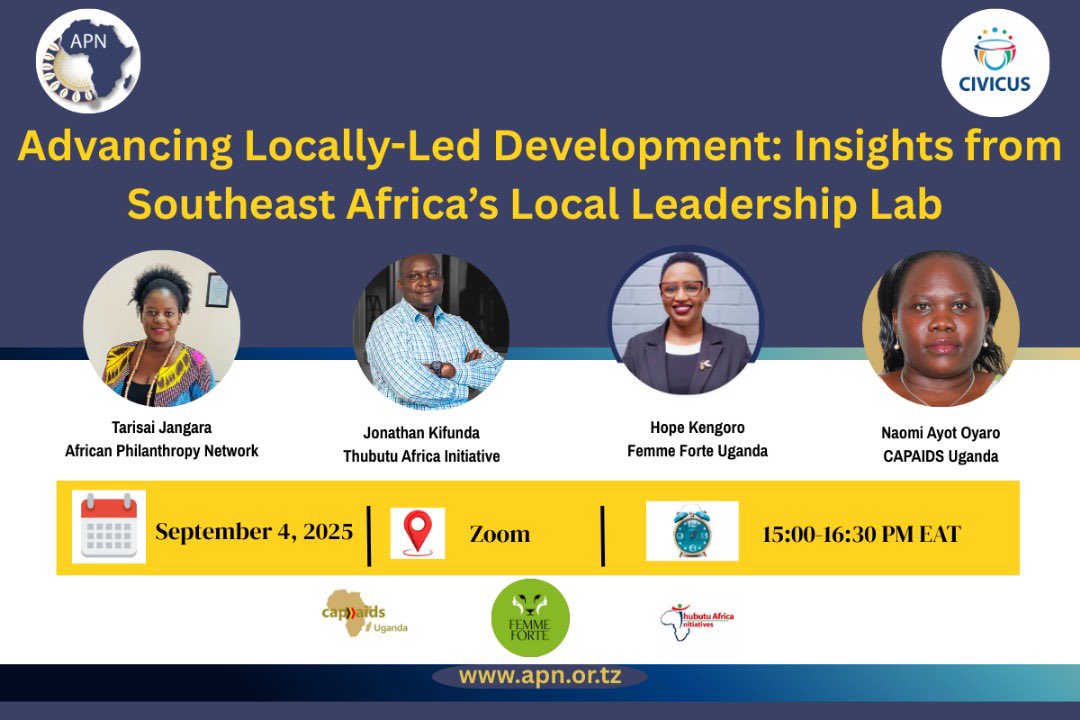 🚨Join APN &amp; partners to explore how the Local Leadership Lab shifts power, resources &amp; decisions to local communities.

🗓 Date: 4 September 2025 
⏰ Time: 3:00 PM EAT
📍 Format: Virtual (Zoom)
🔗 Register Now: us02web.zoom.us/j/82865356701?…