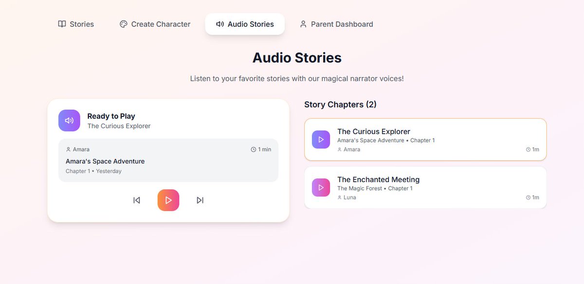 IsraelJ3210's tweet photo. @anythingai Here is my entry: https://t.co/e8t2u02eHV

I built it for kids with amazing parents. @anythingai storymagic is an amazing storyteller for kid, it can read out loud the stories, create characters for stories, has a parent dashboard and varieties of voices to select from. https://t.co/J3nAr8r91n