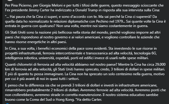lucrezia_ilaria's tweet image. Non so se realmente #Carter abbia detto queste parole a #Trump , ma una cosa è certa: gli USA hanno infrastrutture ferroviarie da terzo mondo come quelle italiane, e gli incidenti sono abitudinari. Avesse speso tutti i soldi che ha speso in guerre, per due infrastrutture decenti.