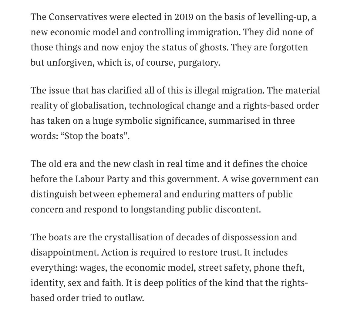 blue_labour's tweet image. Maurice Glasman writes on the democratic and political necessity of stopping the boats, which are the "crystallisation of decades of dispossession and disappointment."  1/3