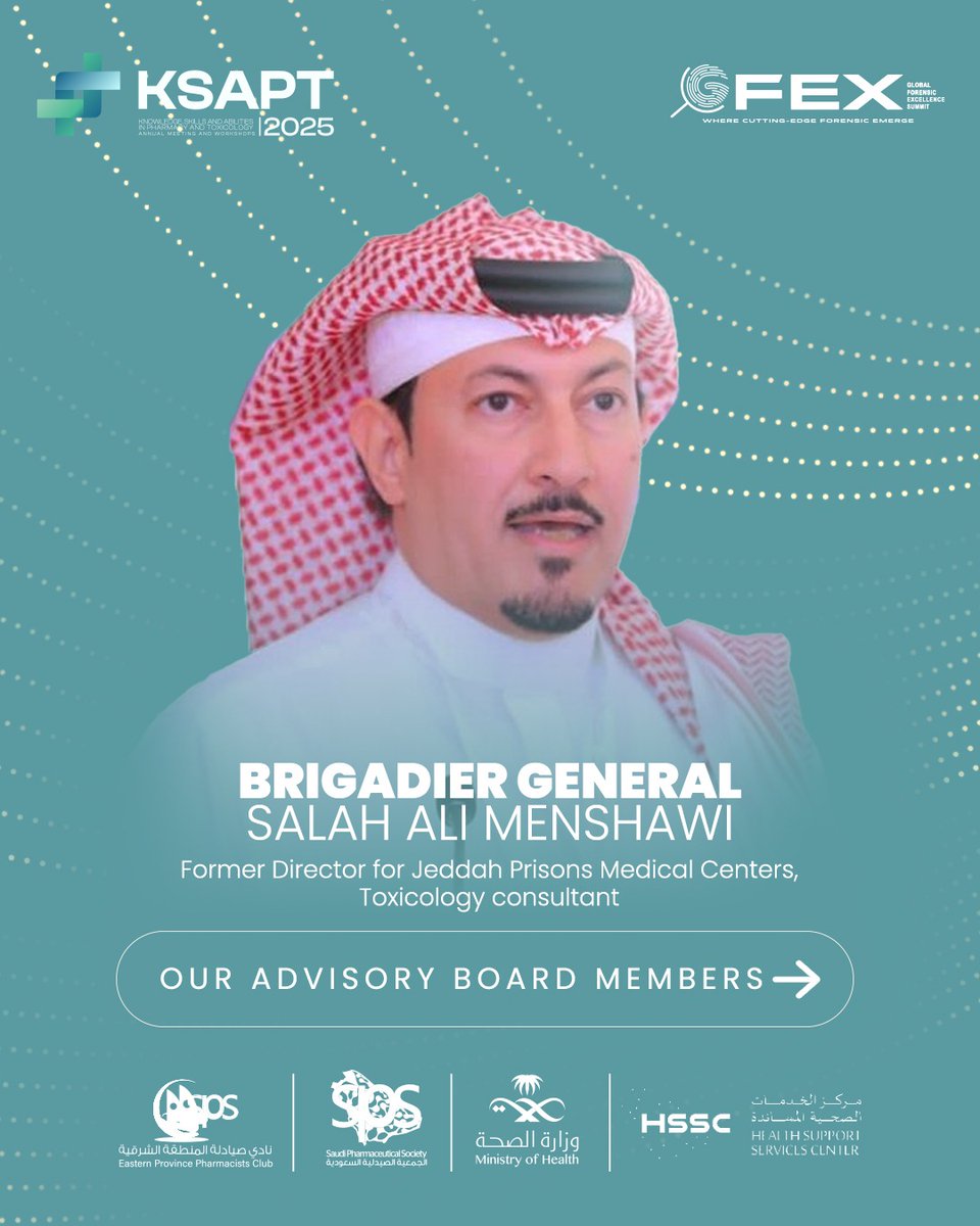 Brigadier General Dr. Salah Menshawi, #KSAPT2025 Advisory Board Member, leverages his expertise as toxicology figure.

Discover his work at KSAPT 2025!
<a href="/captenmd2001/">Dr Salah Menshawiدكتور صلاح منشاوي</a> 

linkedin.com/in/dr-salah-me…

#KSAPTteam #KSAPT2025 #ScienceLeaders