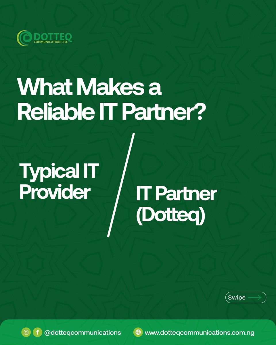 dotteqcom's tweet photo. What makes a reliable IT? 
Here’s what you should know: 👇
#dotteq #dotteqcommunications #ITsolutions #CCTV #itserviceprovider #Tech #nigeriatech https://t.co/2z8jkhYmJH