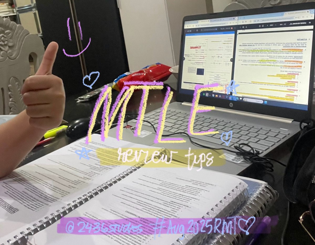 2436studies's tweet image. Hi fRMTs!!! Here is the thread on how I passed the recent board exam with 2 &amp;amp; 1/2 months review szn🤗

P.S. I do recommend na magreview kayo ng 5-6 mos before the month of MTLE so you can have more tome to review🫶