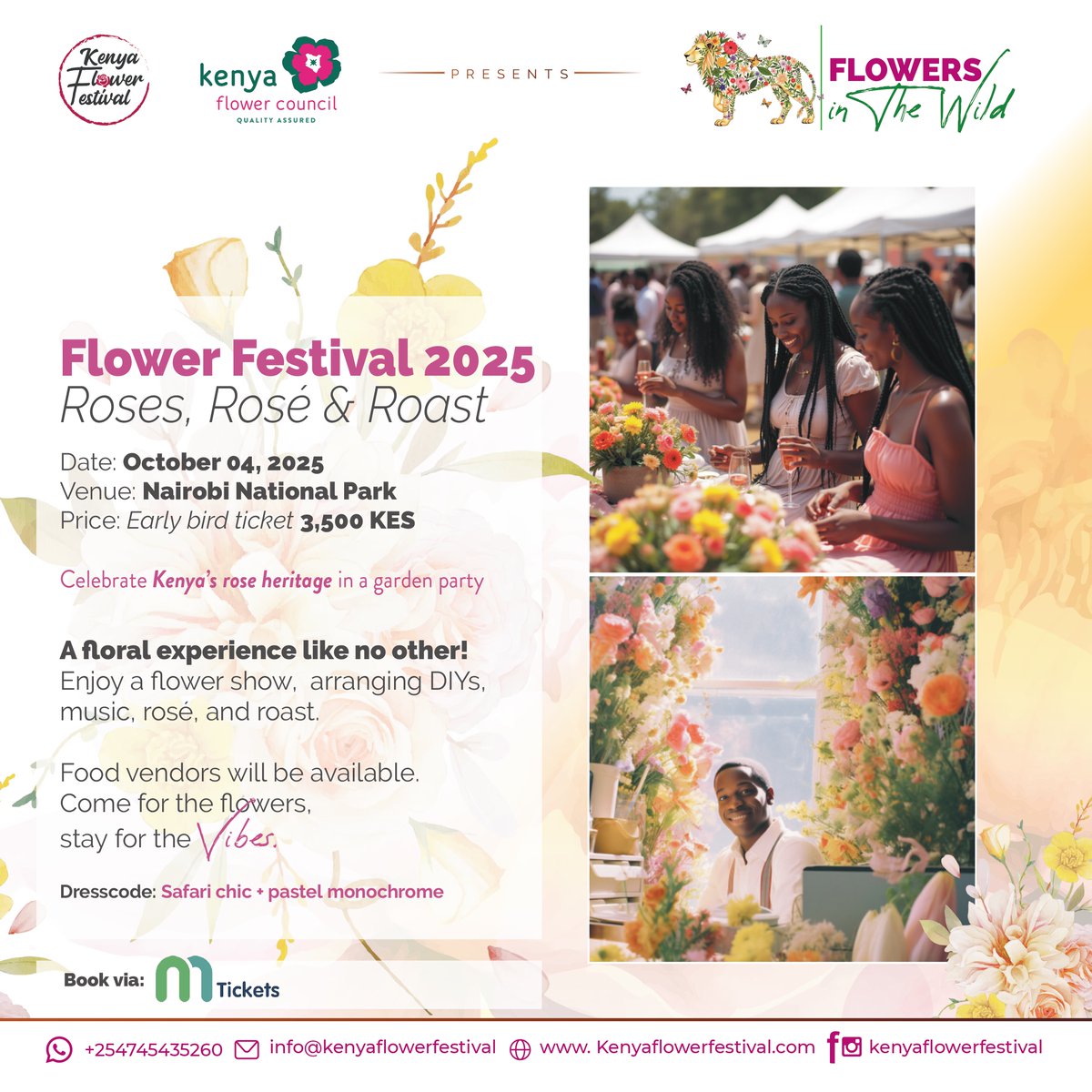 You asked, we heard! 🌸
#KenyaFlowerFestival 2025 – #FlowersInTheWild updates are here!
Beauty, adventure, business, networking &amp; culture in one unforgettable journey.
🎟 Tickets now on sale, secure yours today!

#Safari #FloralCulture #Floriculture #Naivasha #Nakuru #Nairobi