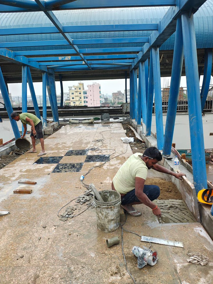 PMRCLofficial's tweet photo. 🔧 Work in Progress – Metro Dreams Taking Shape! Every fix, every finish – one step closer to your first metro journey.”
Work across the priority corridor is moving ahead with multiple activities:
🔹 Purlin gutter strips fixing and soft barricading for rectification work to ensure robust structure & safety.
🔹 OHE (Overhead Equipment) adjustment work in progress to fine-tune the electrical backbone of the metro.
🔹 At ISBT Metro Station, platform-level granite flooring work is underway, giving a modern and durable finish.
Step by step, each detail is strengthening the foundation of a world-class metro system for Patna. ✨
👉 From wires to walls, from flooring to finishing – every step is a step closer to Patna’s metro ride.
#PatnaMetro #MetroProgress #TransformingPatna #UrbanDevelopment
#pmrcl