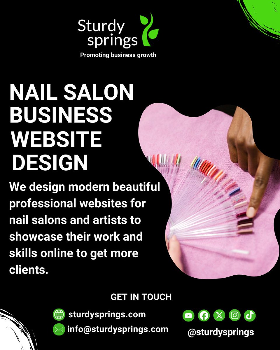 SturdySprings's tweet photo. We design modern professional websites for nail salons and artists to showcase their portfolio and get more customers.
Visit https://t.co/TQ1C8RYHQl to get started.

#sturdysprings #webdesign #websitedesign #nailsalon #nailparlour https://t.co/HI19a1rzFD