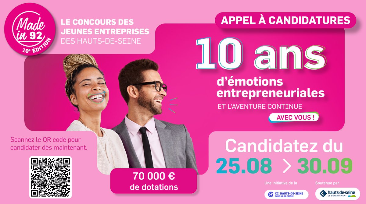 VilleSaintCloud's tweet image. [ SAINT-CLOUD ENTREPRISES ] MADE IN 92, le tremplin des jeunes entreprises 🚀
Vous êtes une jeune entreprise basée dans les Hauts-de-Seine, n'hésitez pas à candidater du 25 août au 30 septembre 2025 !
👉 Renseignements sur entreprisescci-paris-idf.wiin.io/fr
#saintcloudentreprises #MADEIN92