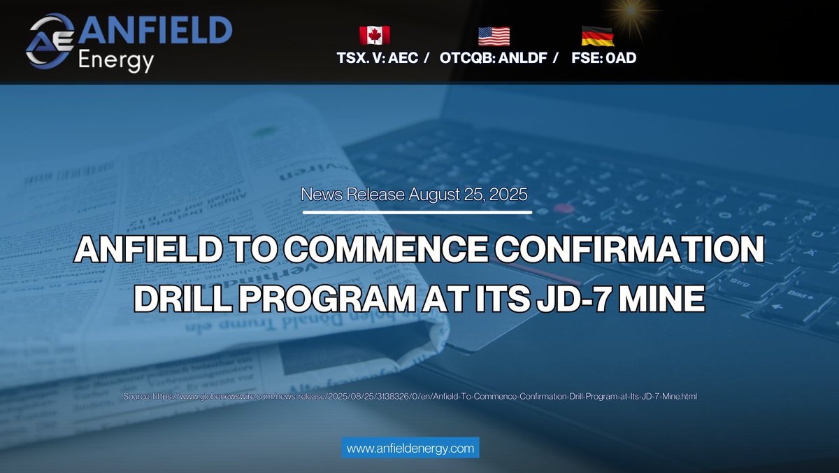 News Alert 🚨
Anfield To Commence Confirmation Drill Program at Its JD-7 Mine

Read here: globenewswire.com/news-release/2…

🇨🇦 $aec 🇺🇸 $anldf 🇩🇪 $OAD #uranium #vanadium