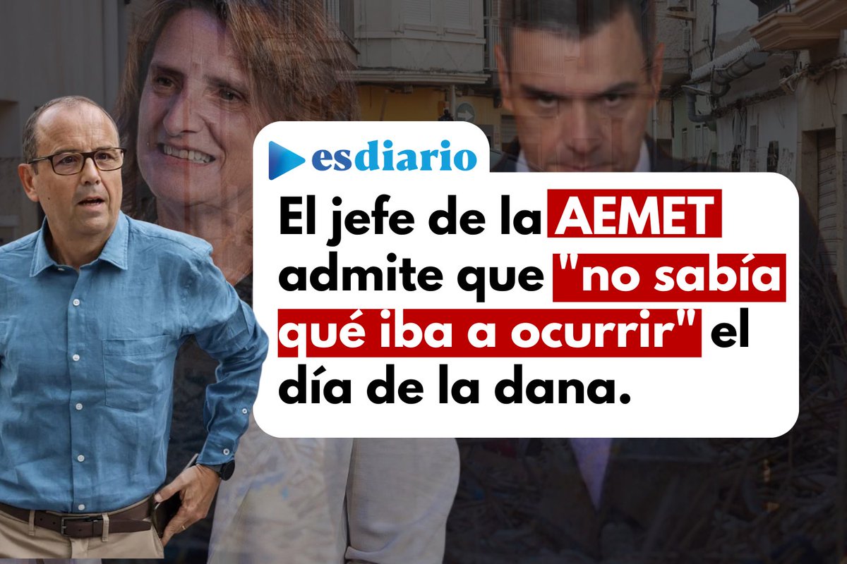 ‼️El jefe de AEMET en la Comunitat Valenciana admite que “no sabía que iba a ocurrir” el día de la DANA.

➡️La predicción del organismo estatal no recogió el diluvio que inundó la cabecera de los barrancos que causaron la terrible riada.

Después de 10 meses, lo reconocen👇🏻