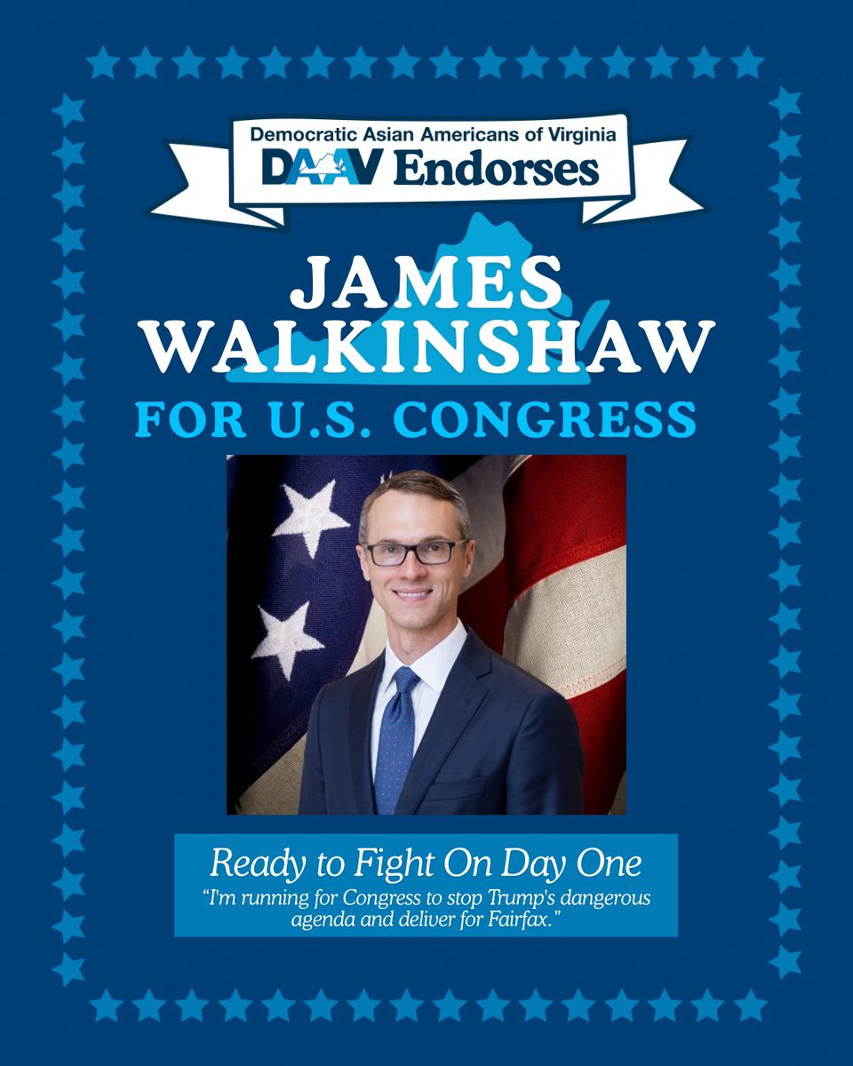 Virginia Asian Dems (@daav9) on Twitter photo DAAV is proud to endorse <a href="/JamesWalkinshaw/">James Walkinshaw</a> for Congress!
Early voting is happening NOW! Vote by September 9th.
Support and volunteer at jameswalkinshaw.org DAAV is proud to endorse <a href="/JamesWalkinshaw/">James Walkinshaw</a> for Congress!
Early voting is happening NOW! Vote by September 9th.
Support and volunteer at jameswalkinshaw.org