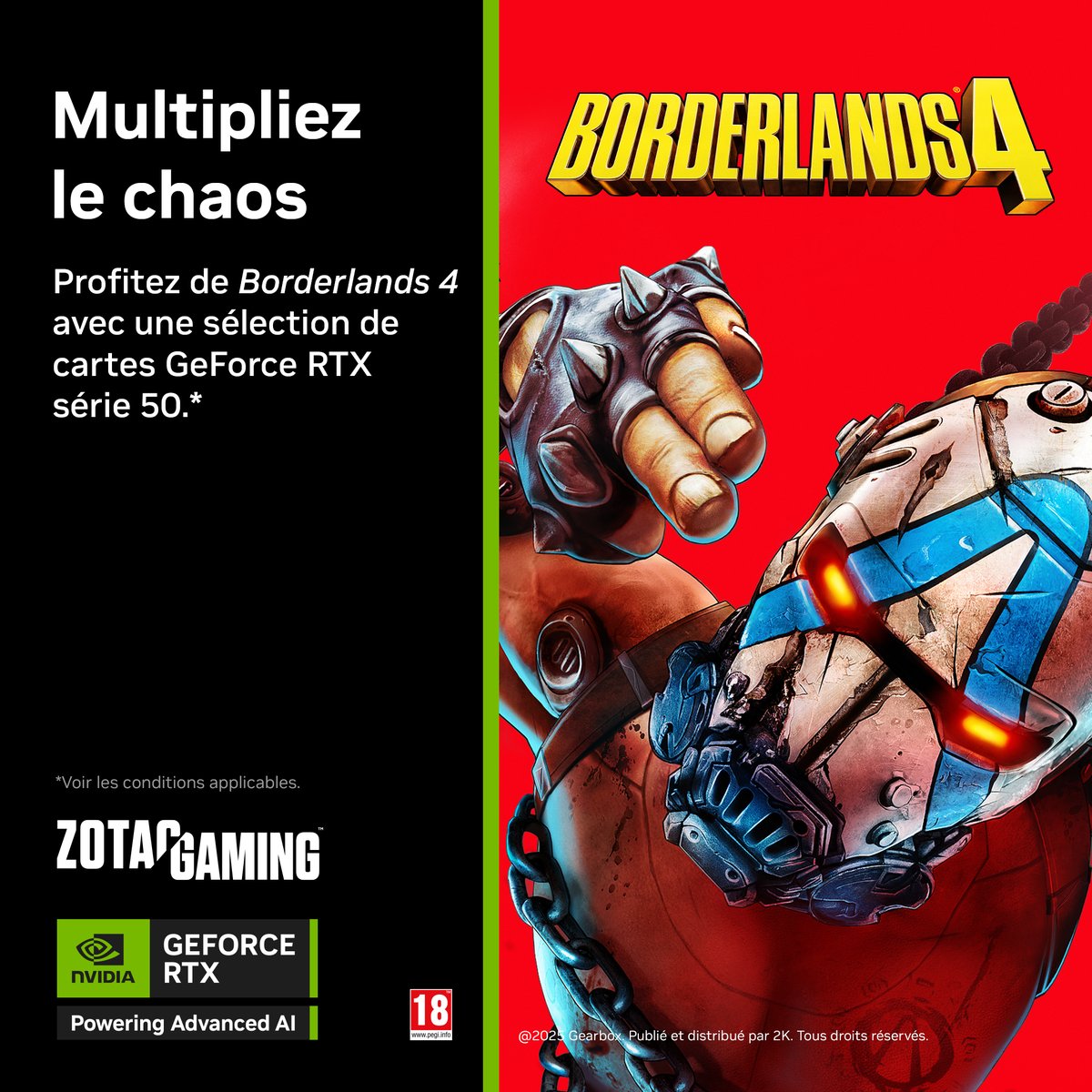 Multipliez le chaos ! 
Obtenez Borderlands 4 en achetant une carte de la sélection GeForce RTX série 50.
👉Plus d'infos : zotac.com/fr/ #RTXOn