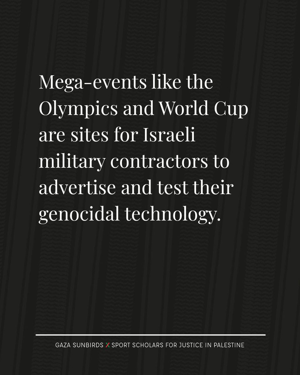 ss4jPal's tweet image. Mega-events like the Olympics and World Cup are sites for Israeli military contractors to advertise and test their genocidal technology.