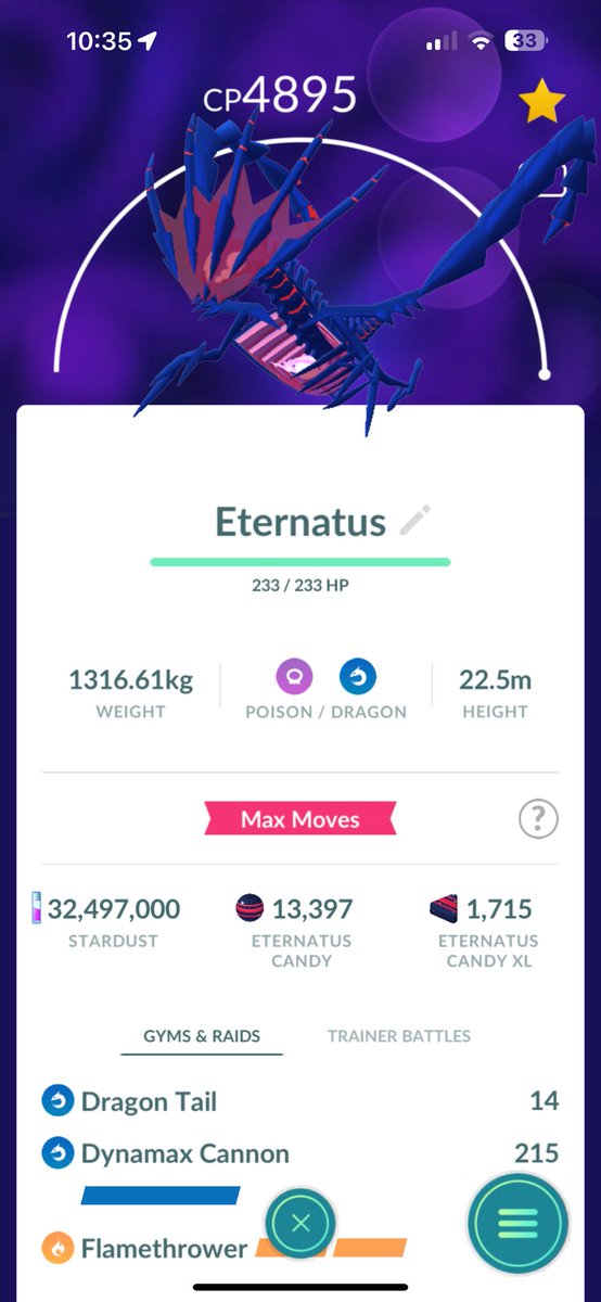 ausbubbles's tweet image. Eternatus MAXED!

#Eternatus #PokemonGO #Pokemon