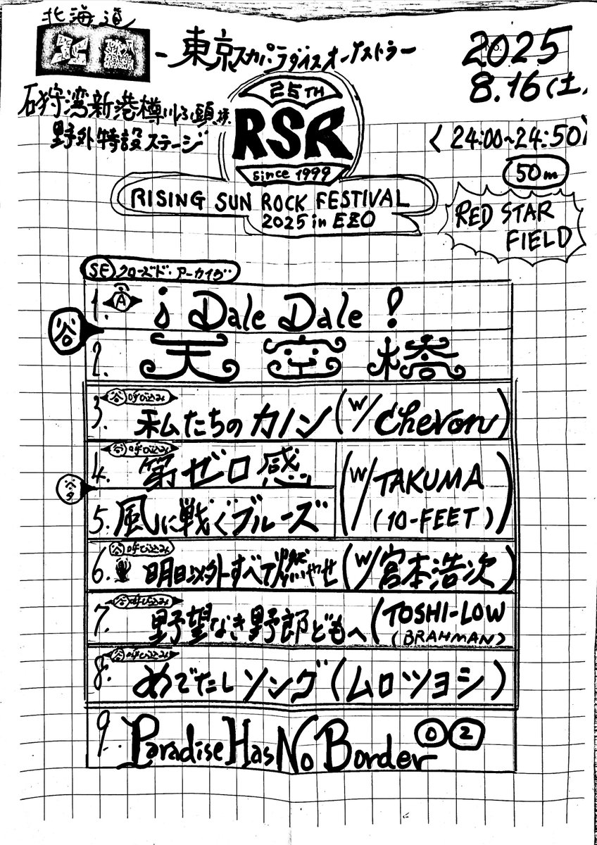 TOKYO SKA PARADISE ORCHESTRA🎺 (@tokyoskaj) on Twitter photo 🌤️8/16(土)RISING SUN ROCK
FESTIVAL 2025 in EZO🌤️
🎙️スペシャルゲスト🎙️
Chevon
TAKUMAさん
宮本浩次さん
TOSHI-LOWさん
ムロツヨシさん
素敵なゲストの皆さまと
最高な夜を過ごさせていただきました🌙
ありがとうございました❤️🔥
<a href="/rsrfes_official/">RISING SUN ROCK FESTIVAL</a>
📸Photo by かわどう
#RSR2025 🌤️8/16(土)RISING SUN ROCK
FESTIVAL 2025 in EZO🌤️
🎙️スペシャルゲスト🎙️
Chevon
TAKUMAさん
宮本浩次さん
TOSHI-LOWさん
ムロツヨシさん
素敵なゲストの皆さまと
最高な夜を過ごさせていただきました🌙
ありがとうございました❤️🔥
<a href="/rsrfes_official/">RISING SUN ROCK FESTIVAL</a>
📸Photo by かわどう
#RSR2025