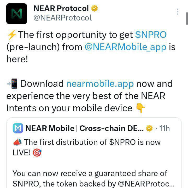 Dayveed.0x (@dayveed0x) on Twitter photo Guys <a href="/NEARMobile_app/">NEAR Mobile | Cross-chain DEX & Wallet</a> wallet is giving you the opportunity to stack up their NPRO just like TWT did then.
Get NPRO Token For Interacting TGE soon
🧭Download Wallet nearmobile.app
🧭Creat New Wallet
🧭Enter Code 👉🏻 J2ST1R
🧭Click NPRO Airdrop
🧭Complete Social Task Guys <a href="/NEARMobile_app/">NEAR Mobile | Cross-chain DEX & Wallet</a> wallet is giving you the opportunity to stack up their NPRO just like TWT did then.
Get NPRO Token For Interacting TGE soon
🧭Download Wallet nearmobile.app
🧭Creat New Wallet
🧭Enter Code 👉🏻 J2ST1R
🧭Click NPRO Airdrop
🧭Complete Social Task