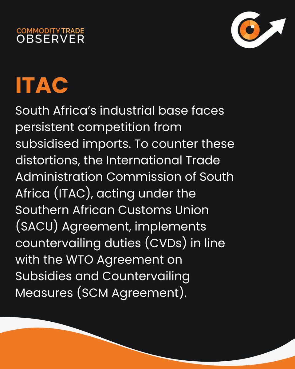CTObserverSA's tweet image. Countervailing Duties and Subsidy Investigations: A South African Policy Brief
Read the full blog on: commoditytradeobserver.com/2025/08/25/cou…

#commoditytradeobserver #countervailing #duties #ITAC