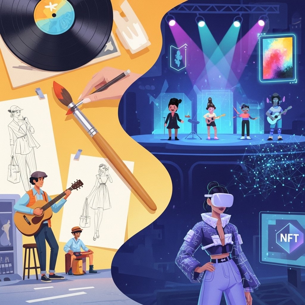 Analogue beats, digital dreams! 🎶🎨👗 Culture is thriving, blending classic vibes with #Web3 innovation. From street art to NFTs, fashion to metaverse concerts – it's all about creativity &amp; community! ✨ Which world inspires you most? 👇 #DigitalCulture #Art #Music #Fashion
